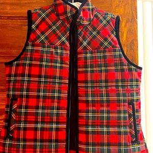 J Crew Christmas Tartan Plaid Vest with velvet trim